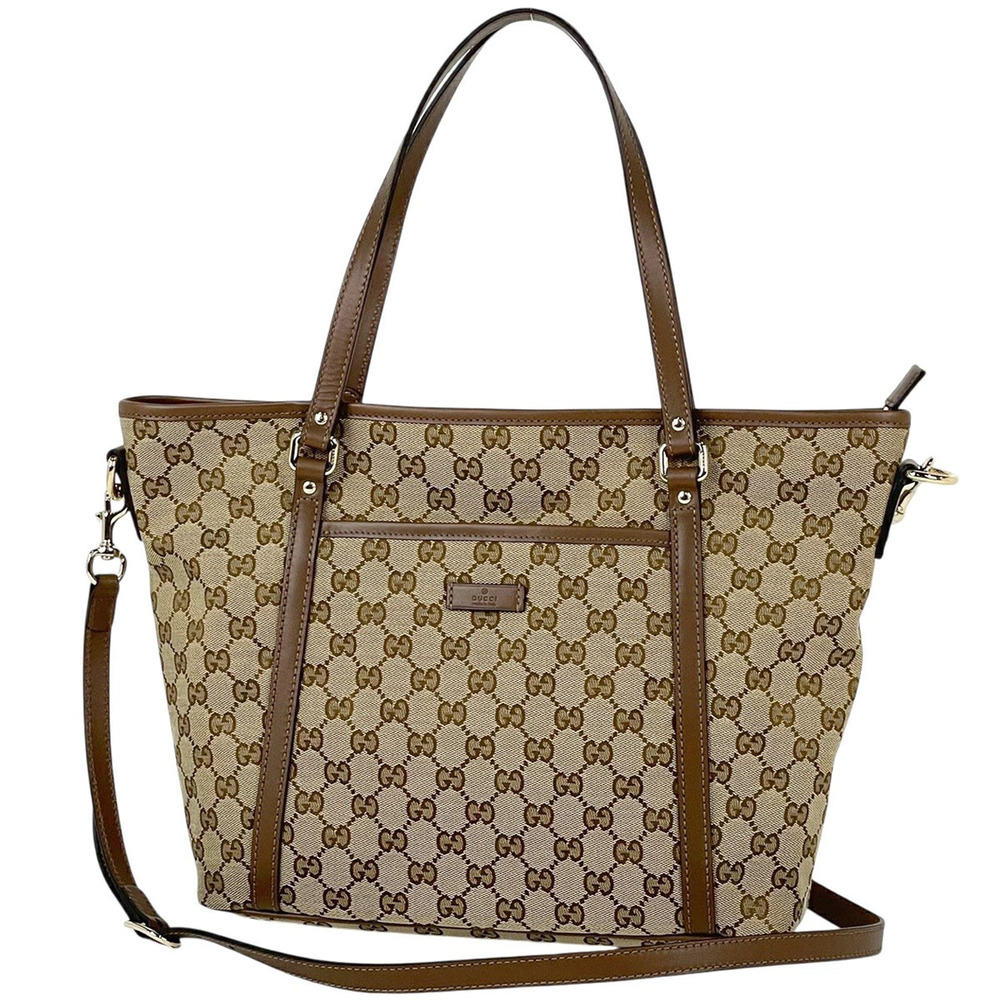 Gucci GG Canvas Convertible Joy Tote brown leather dual carrying
